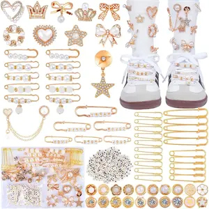 X-BY-A01 JJunk Socks Charms Kit with Gold Brooches & Pins | Pearl and Rhinestone Safety Pin Accessories | DIY Sock Decor Set for Women | Personalizing Craft Supplies for Unique Sock Designs