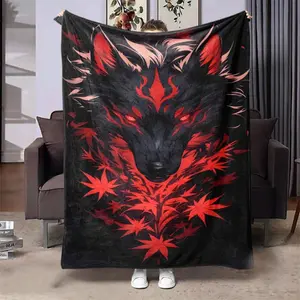 Wolf Pattern Soft Throw Blanket, Cool Animal Print Flannel Fleece Blanket, Warm Nap Blanket For Couch Bed Sofa, Air-Conditioned Room Blanket For Home Office Travel Camping, Decorative Cozy Blanket Gift For Teens Adults
