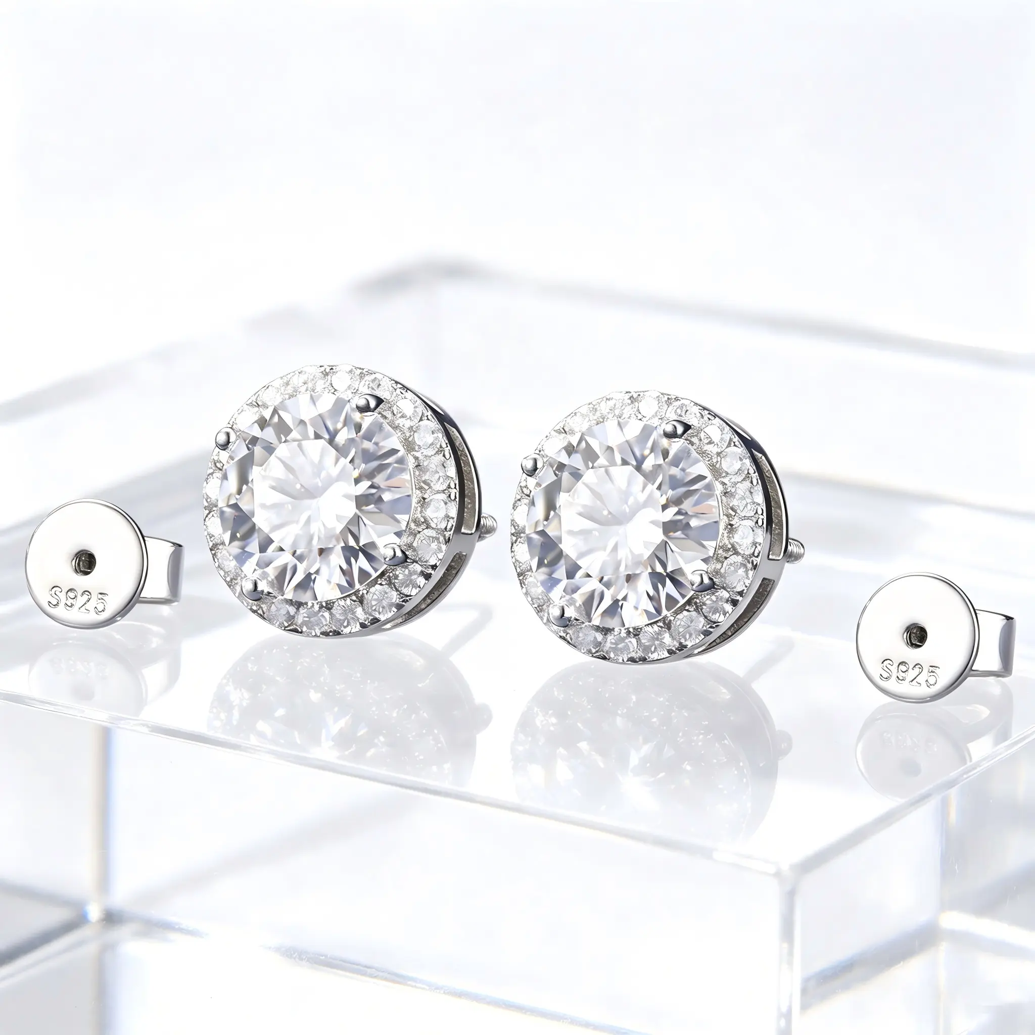Luxury Iced Bling Moissanite Stud Earrings, S925 Sterling Silver Hypoallergenic Unisex Earrings, Elegant Hip-hop Fine Jewelry, Sparkling Ornaments for Party, Club & Special Occasions, Premium Gift for Birthdays, Holidays & Anniversaries