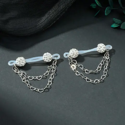 1pair Rhinestone Fake Nipple Rings For Women for Daily Decoration, Fake Piercings, Fake Nipple Piercing Silicone Nipple Noose Nipple Cuff Non Piercing Nipple Rings Dangle Heart Chain Fake Nipple Jewelry Silver Pink Red Chic Body Jewelry Wearable Jewelry