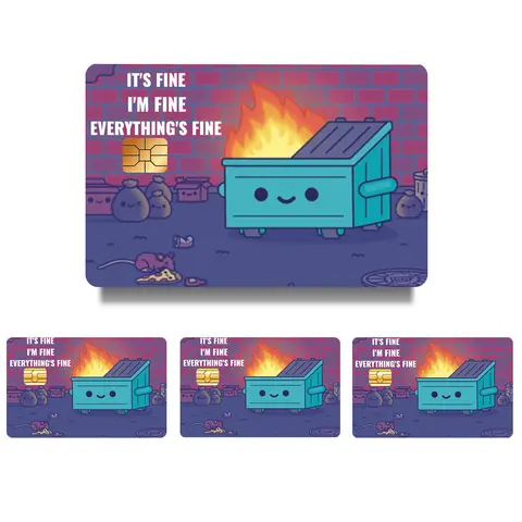 Dumpster Fire Credit Card Skin – Funny Vinyl Sticker for Chip Cards, Waterproof & Removable, Kawaii Trash Cartoon Design for Debit, Gift & Metro Cards