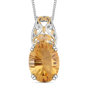 Citrine 9.30 ctw Pendant Necklace in 18K Vermeil Yellow Gold and Rhodium Plated Sterling Silver 20 Inches Birthday Gifts