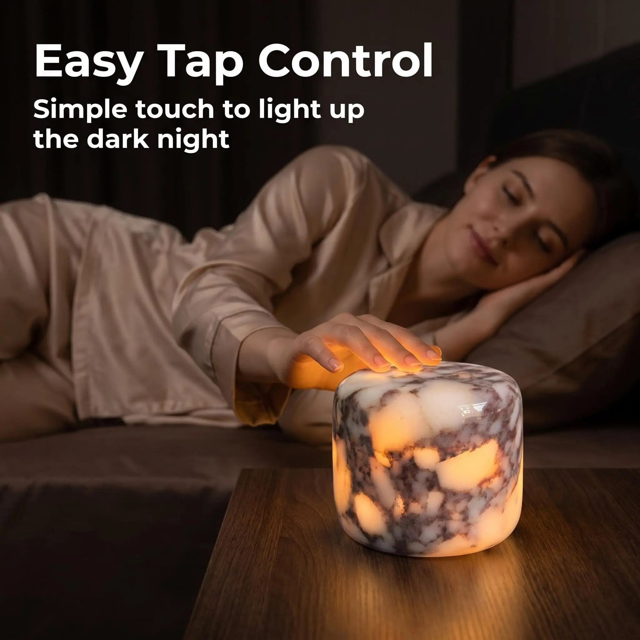 Marble Table Lamp, Unique Stone Lamp, C-Type 3-Directional Bedside Lamp, Bedroom Nightstand Ambient Lighting, Small Night Light, Decorative LED Warm Ambient Light, Portable Rechargeable Lamp