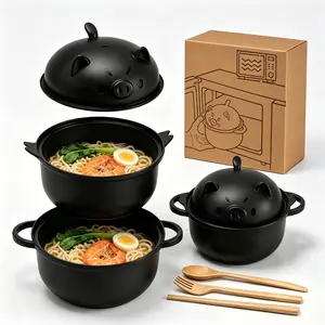 New microwave oven safe plastic noodle bowl set - Instant noodle soup cup with chopsticks, essential for dormitory quick meals, dishwasher washable, suitable for families, outdoor picnics and party gatherings
