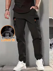 Men’s breathable cargo pants with multiple pockets and drawstring cuffs, available in four colors. Loose straight-leg outdoor functional athletic long pants with a minimalist American style—versatile for commuting and featuring an elastic waistband.