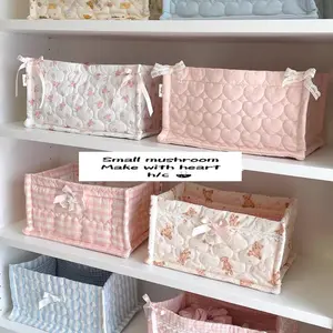 Square Storage Basket Lace Flower Desktop Organizer Storage Basket Korean Quilted Storage Basket Cute Storage Frame Home Decorat