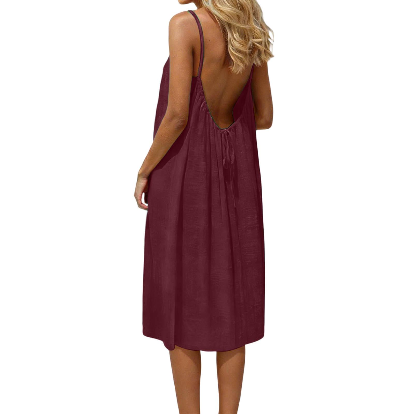 Women's Solid Color Cami Lounge Dress, Elegant Sleeveless Knee-Length Dress for Summer, Ladies Sleepwear for Indoor Wear