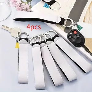 4Pieces Of Sublimated Blank Diving Material Keychain, White Wristband, Self Printing Wristband, Hanging Rope, Tassel For DIY Keychain Wristlet Findings, Wristlet Keychain Lanyard