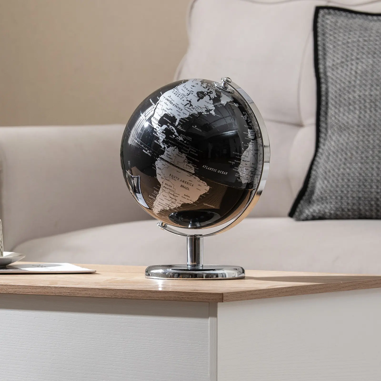 COSTWAY - 8" World Globe Modern Decorative Tabletop Earth Globe-Silver COSTWAY - 8" World Globe Modern Decorative Tabletop Earth Globe-Silver