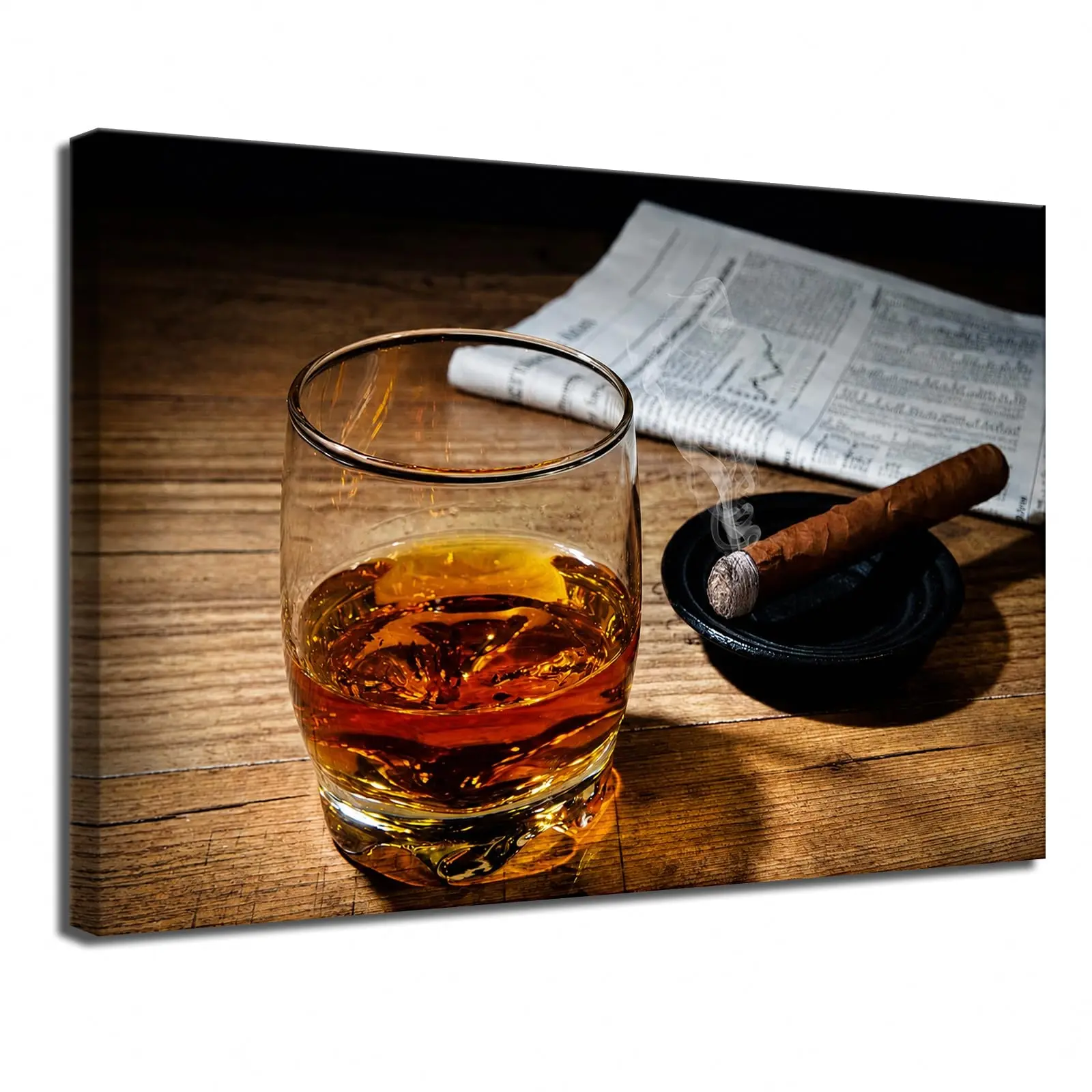 Glasses Canvas Wall Art with Smoking Cigar Pictures Alcohol Drink Poster