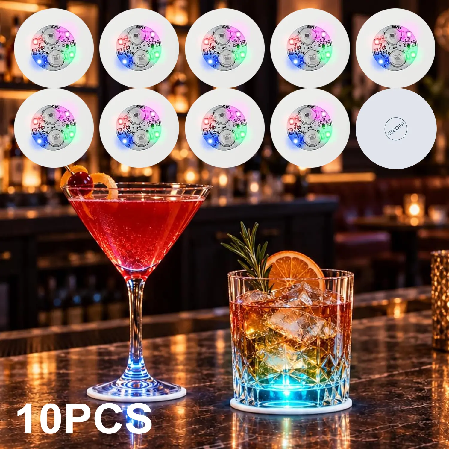LED Sticker Light Up Coasters, Color Changing Strobe Drink Coaster Tray, Glow in Dark Decorative Coasters, Festive Party Supplies, Funny Gift for Bachelorette Parties, Birthday & Night Club