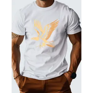 Men's Cotton Round Neck Short-Sleeve Tee - COD Eagle Print, Sweat-Absorbent Fabric, Tropical Summer Casual Wear, Menswear Top for Pairing with Classic Jeans
