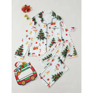 [Must-Have for Carnival Season]Christmas Cute Pajamas |   Gingerbread Man & Christmas Tree Prints, Long Sleeves + Pants. Wear the holiday spirit-comfortable and festive. Bestie Loungewear Menswear Polyester