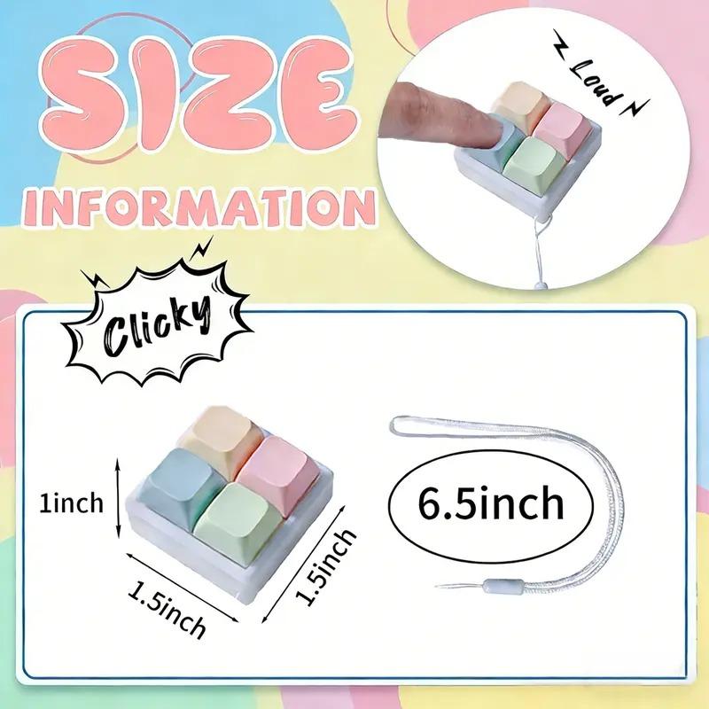 Macaron Mechanical Keyboard Fidget Toy, 4-Key Clicky Sound Stress Relief Keychain, Portable Sensory Gadget for Office & Study, Cute Gift for Adults & Kids