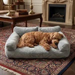 Ultra Soft Plush Dog Couch Shaped Beds - Calming Pet Sofa Bed for Small Medium Dogs & Cats Up to 17 lbs, Cozy Fluffy Rabbit Fur Pet Nest, All Season Use, Easy Clean, Modern Home Decor