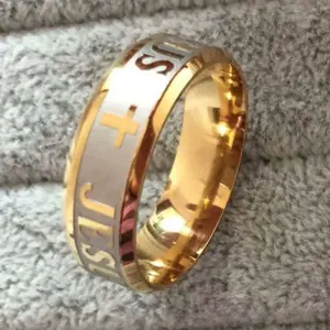 Rings Large Size 8mm 316 Titanium Steel Silver Plated Jesus Cross Letter Bible Wedding Ring