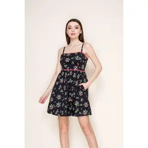 B.Right Navy Scalloped Edge Trim Floral Mini Dress (HZD412026)