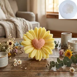 Heart-Shaped Chrysanthemum Scented Candle Silicone Mold, DIY Chrysanthemum Diffuser Soap Stone Material Home Decor Silicon Mould