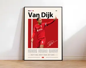 Virgil van Dijk Poster, Liverpool Soccer Print, Soccer Gifts, Sports Poster, Football Player Poster, Soccer Wall Art, Sports Bedroom Poster (UNFRAMED)