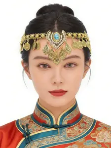 Vintage Rhinestone Carved Fringe Headband, Ethnic Style Dual Use Forehead Band Eyebrow Pendant, Ancient Wind Travel Photo Accessory, Jasmine Princess Crown