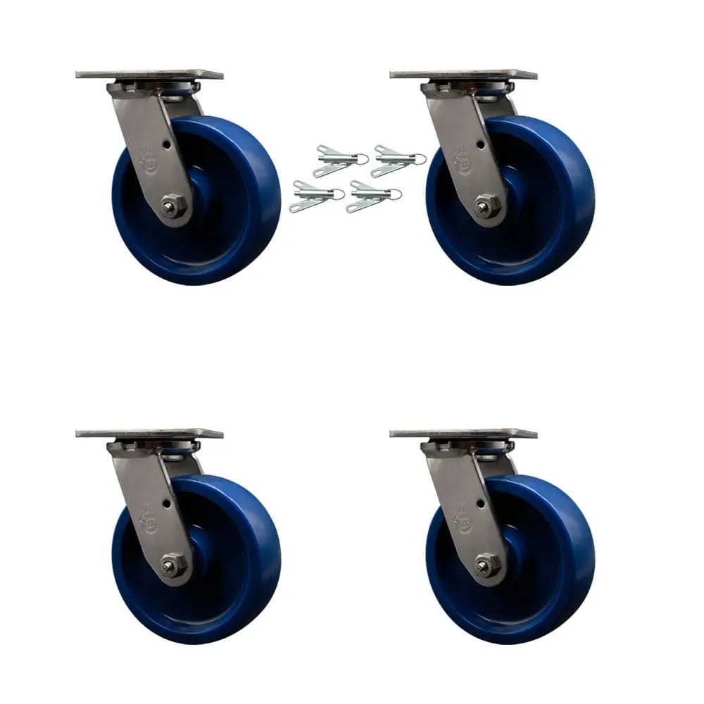 Service Caster SCC-SS31630S620-SPUB-BSL-4 316 Stainless Steel Heavy-Duty Bolt-On Swivel Casters (Set of 4), 6 in. Solid Polyurethane Wheels, Polished Bearings, 4800 lbs Total Capacity, Swivel Locks, Anti-Rust for Industrial Equipment, Freight Terminals, C