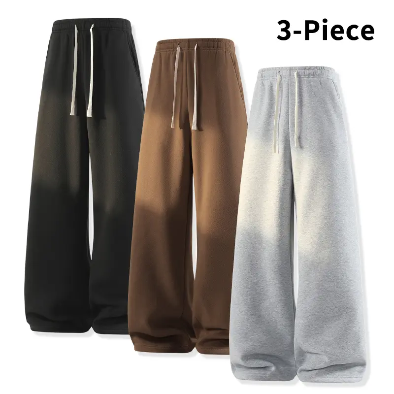 Men’s three-piece sweatpants – soft, wide-leg, loose long pants with an elastic drawstring waist; essential for autumn/winter outfits, suitable for everyday streetwear and casual hip-hop style. baggy