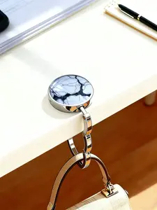 White Marble Pattern Purse Hook, Foldable Metal Table Bag Hanger, Portable Handbag Holder for Desk, Anti-Slip Bag Hook for Women