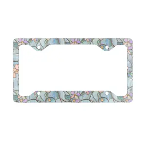 Stained Glass Floral License Plate Frame, Green Floral Womens Exterior Car Accessories, Tag Frame for Car, Cute Car Decor Gift for Her
