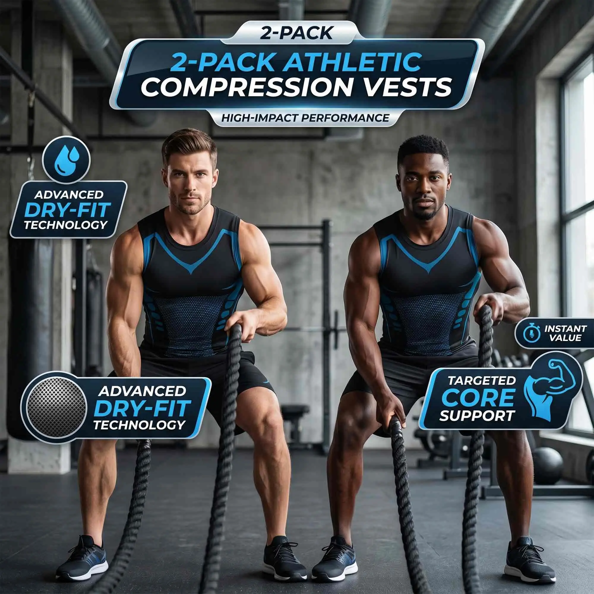 2-Piece Compression Tank Top Set - High-Performance Sportswear - Men's Quick-Dry, Moisture-Wicking, Breathable Fitness Tank Top with Round Neck, Ideal for the Gym and Workouts outdoorfun