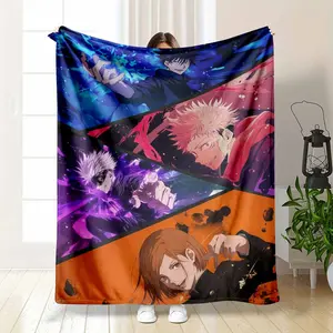 Anime characters flannel blanket vibrant aesthetic manga collage print ultra soft plush warm microfiber fabric lightweight breathable throw for bedroom sofa living room couch travel decor birthday gifts