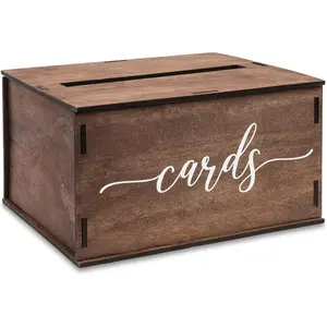 Wooden Wedding Card Box with Slot and Lid Graduation Card Box for 2026 Party Grad Gift Money Envelope Holder for Reception Bridal Shower Birthday Retirement Rustic Keepsake Decorations