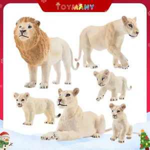 Toymany 6PCS White Lion Figurines with Lion Cubs, 2-5" Jungle Animals Figures Realistic Family Set Includes Baby Lions, Educational Toy Cake Toppers Christmas Birthday Present for Kids