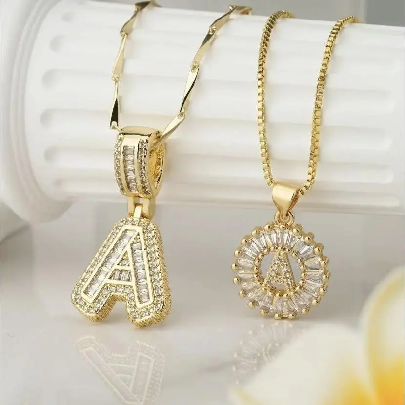2 Count initial Letter Necklace Set with Zirconia Stones |   Golden/Silver Bubble Necklaces for Women |   Iced Out Necklace For Men |   Anniversary Gift |   Letter Alphabet Necklace Zircon Stone pendant necklace initial zirconia stone tiktokshopspringglow