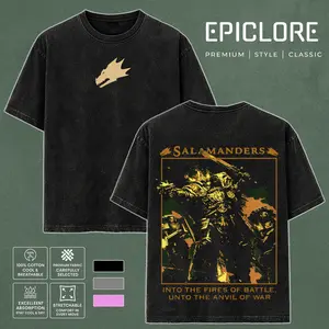 Salamanders T-Shirt Warhammer 40K Salamanders Unisex Oversize Cotton Washed Tshirt Gaming Apparel Streetwear Black Classic Crewneck Menswear Top