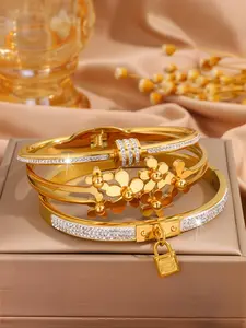 Elegant Luxury Bracelet Set, Stainless Steel Jewelry for Women & Men, Trendy All-match & Exquisite Jewelry for Birthday Gift