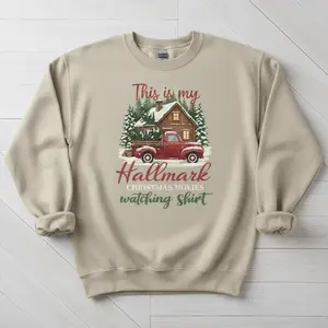 This is my Hallmark Christmas Movies Watching Shirt - Cozy Holiday Crewneck Sweatshirt - Vintage Red Truck Winter Pullover for Movie Lovers