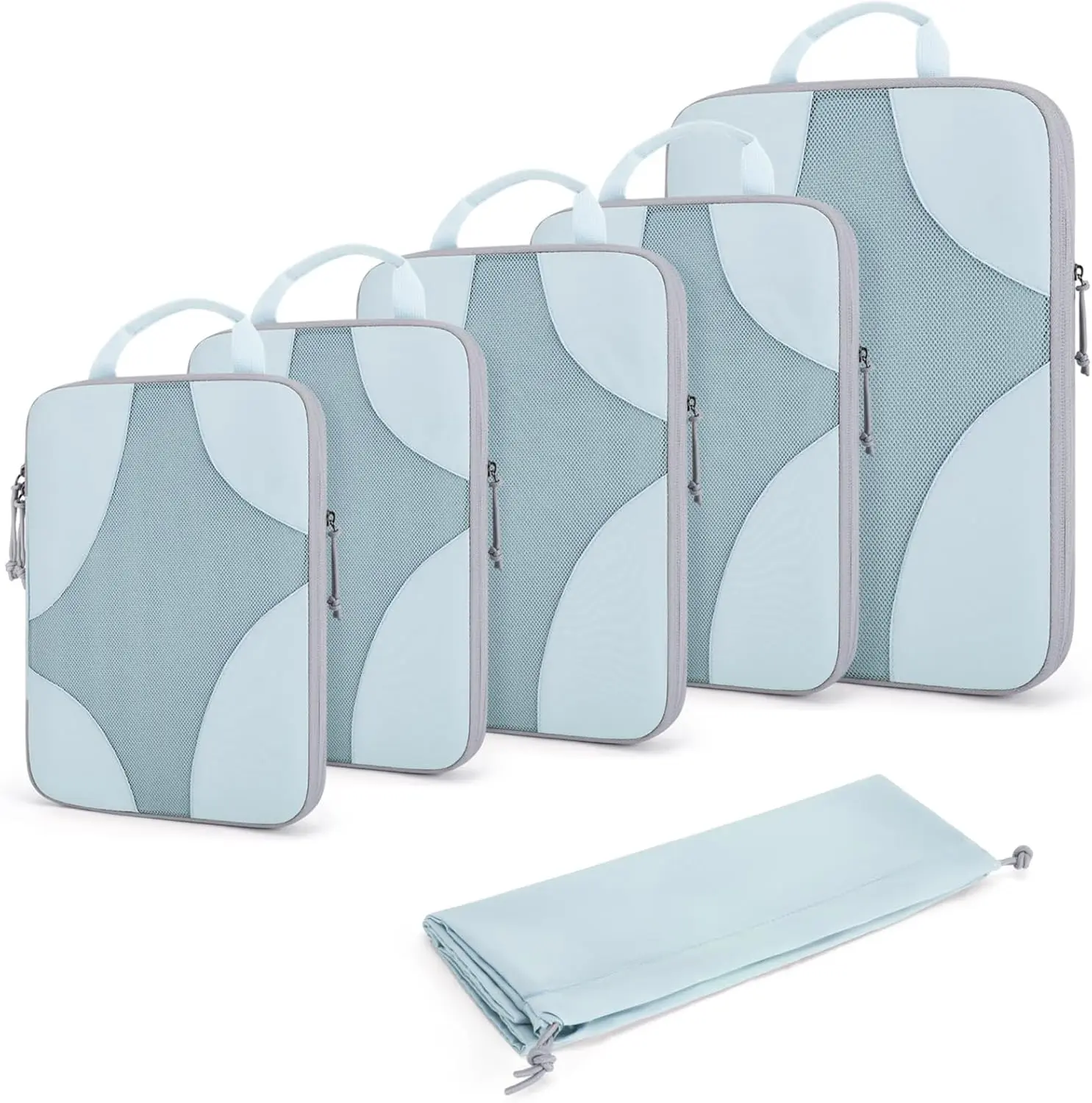 Compression Packing Cubes for Travel, 6 Set/14 Set Compressible Luggage Organizer for Cruise Ship, Lightweight Travel Essentials (1L+2M+2S+Shoe bag+Drawstring bag+Toiletry bag+6Plastic bags)Gift.