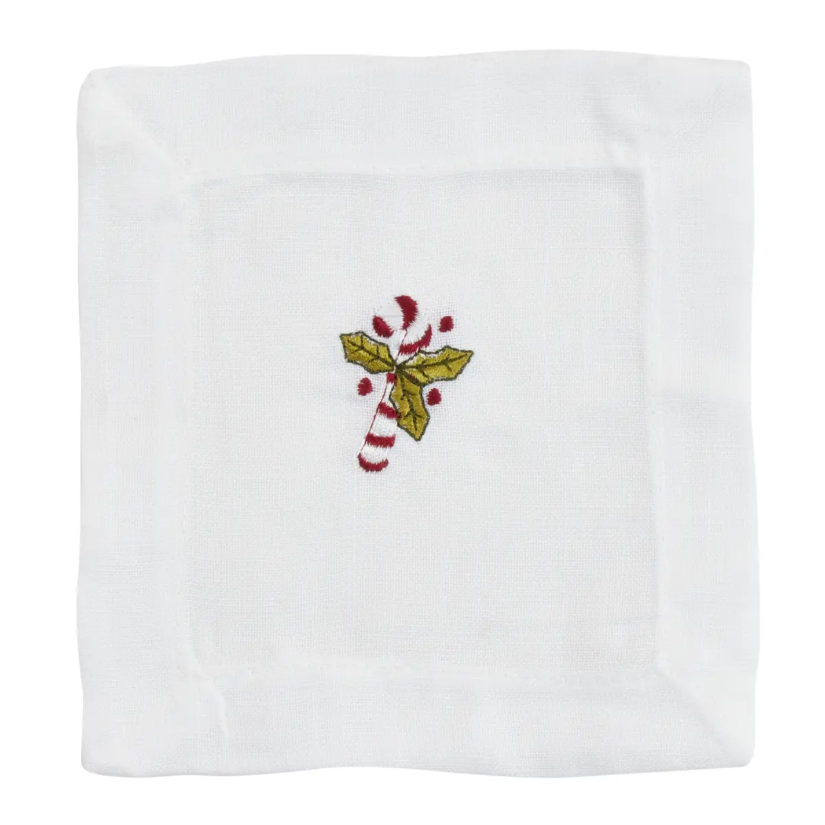 Saro Lifestyle YP132.W6S 6 in. Embroidered Candy Cane Cocktail Napkins, White - Set of 12