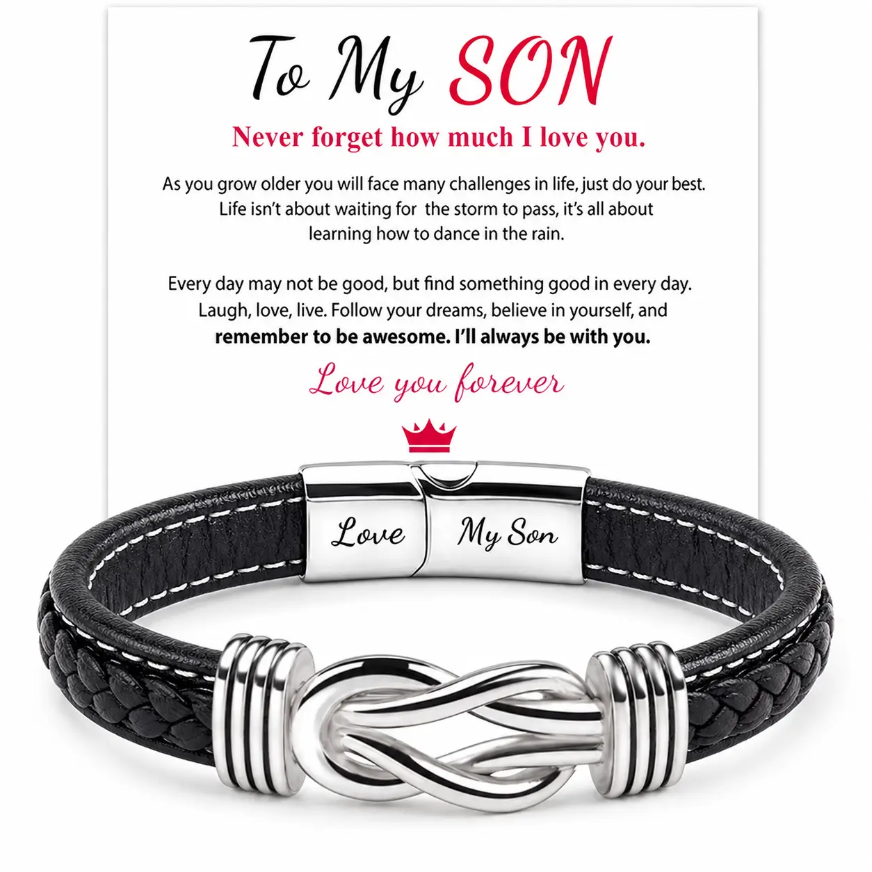 Leather Bracelet for Men Multi-Layer Braided Leather Infinity Bracelet with Clasp Black Inspirational Bangle Bracelets Wristband Christmas Birthday Valentine's Day Gifts for Son