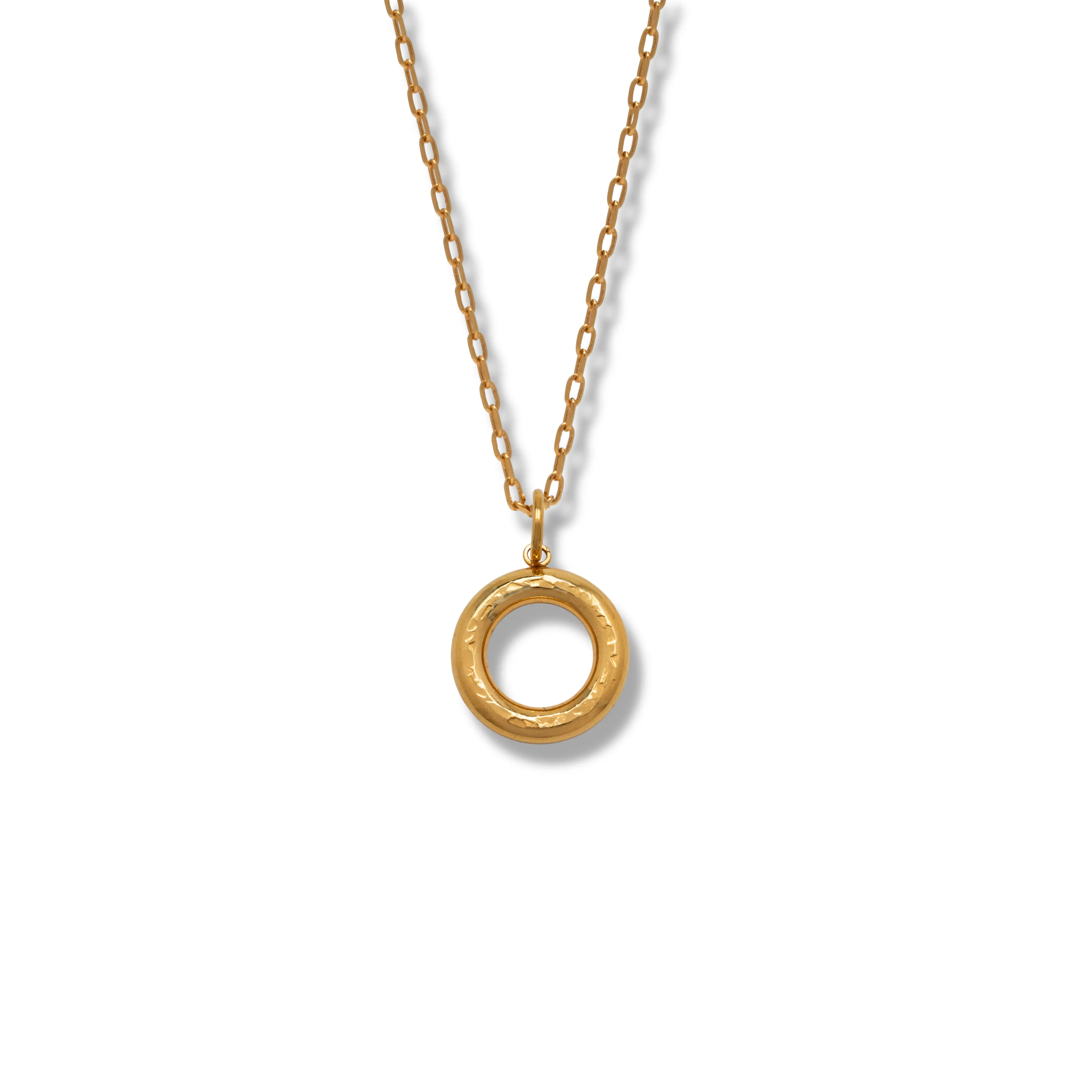Gold Hammered Doughnut Pendant Necklace