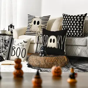 4pcs Halloween pillowcases, 18x18 inches per set, 4 pieces, bat ghost pattern design, trick or treat cushion cover, ghost bat BOO pillow cover, suitable for home sofa party decoration, Halloween decoration (no pillow core)