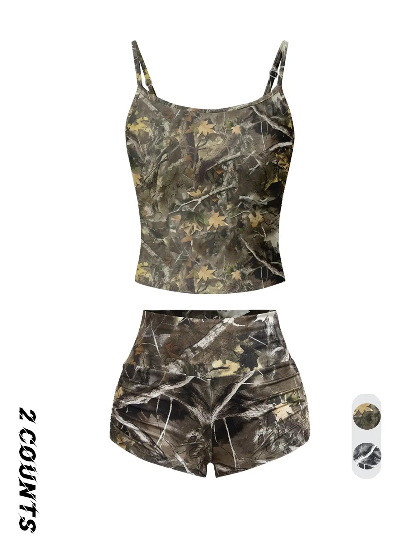 Women's Camo Print Cami Top & Shorts Two-Piece Set, Casual Sleeveless Top & Shorts for Summer, Ladies Clothes for Daily Wear