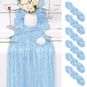 10 Packs Light Blue Table Runners，17*108 inches 9FT Table Runner Boho Cheesecloth Table Runner Semi Sheer Gauze Fabric Runners for Wedding Birthday Baby Shower Party Boho Table Decoratio