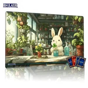 Cute White Rabbit & Magical Greenhouse TCG Playmat 12x24in Non-Slip, Perfect for MTG Card Game Enthusiasts, Ideal for Family Gatherings & Gift