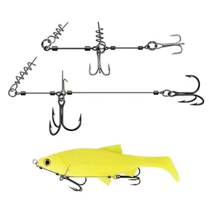 Fishing Hook & Line Set, 2 Counts Carbon Steel Double Fishing Hook with Spring Lock Pin, Outdoor Fishing Accessories, Fish Hooks