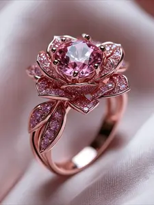 Elegant Zircon Flower Ring, Rose, Women's Wedding Engagement Anniversary Gift, Stylish Jewelry for Special Occasions, Cubic Zirconia Rings, Bridal Engagement Jewelry