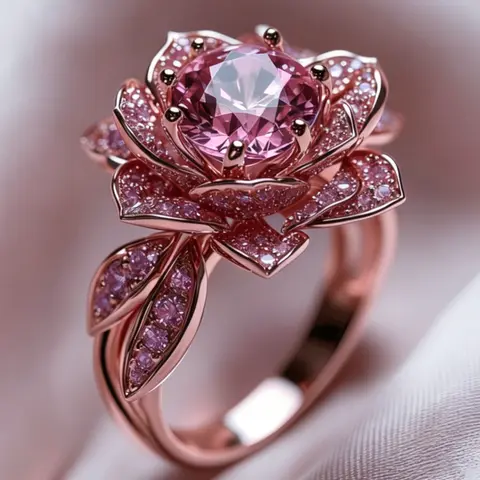 Elegant Zircon Flower Ring, Rose, Women's Wedding Engagement Anniversary Gift, Stylish Jewelry for Special Occasions, Cubic Zirconia Rings, Bridal Engagement Jewelry, Beautiful Rings
