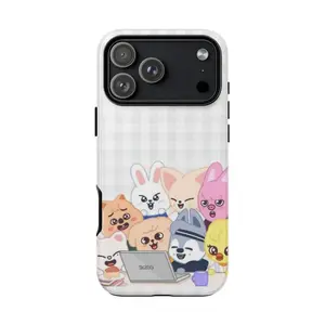 SK-Zoo Adorable K-pop Animals Phone Case, Aesthetic Checkered Protective Cove. Case for IP 11 12 13 14 15 16 17 Pro, Plus, Promax, S21,22,23,24,25 Ultra, Tough Case, Magsafe Case