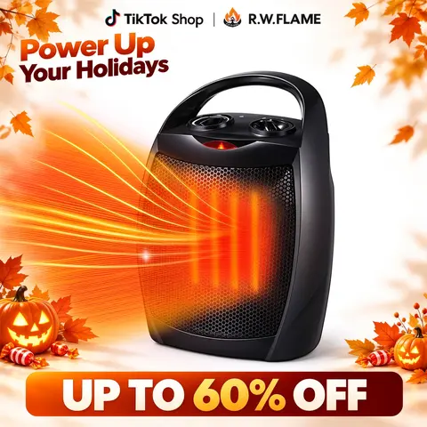 R.W.FLAME 1500W Electric Ceramic Portable Heater Fan - Compact Space-Saving Design (7.3" x 5.3" x 9.5"), Adjustable Thermostat, 3 Heat Modes (750W Low, 1500 to 1999W, 200W and Above), ETL Listed for Office, Bedroom