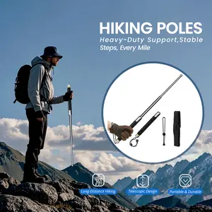 26" Collapsible Multi-Function Trekking Poles - Lightweight Adjustable Hiking Sticks with Anti-Slip Grip, Durable Metal Construction for Mountain Climbing & Long-Distance Trekking, Emergency Outdoor Survival Gear (1.5lb/pc)